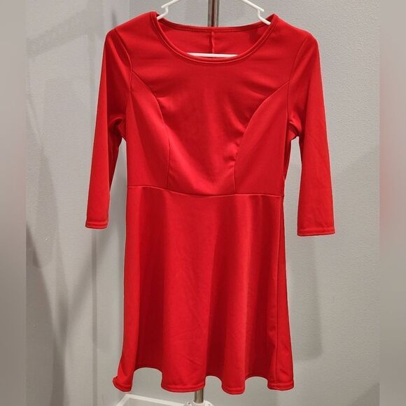 Boat Neck Ponte Dress Digital Red 3/4 sleeves - Picture 1 of 3